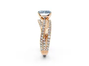 Solitaire Engagement Ring Setting for Fancy Blue Radiant Cut Center with Woven 3-Strand Pave Band and Prong Head in Rose Gold