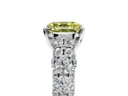 Solitaire Engagement Ring Setting for Fancy Yellow Asscher Cut Center with Pave Cathedral Shoulders and Prong Head in Platinum