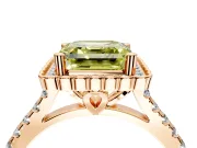 Milgrain Floral Halo Engagement Ring Setting for Fancy Yellow Asscher Cut Center with Pave Band and Prong Head in Rose Gold