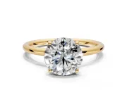 Solitaire Engagement Ring Setting for Round Cut Center with Plain Band, Open Basket and Prong Head in Yellow Gold