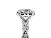 Solitaire Engagement Ring Setting for Oval Center with Milgrain Bezel Accents and Prong Head in Platinum