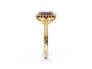 Starburst Halo Engagement Ring Setting for Fancy Pink Emerald Cut Center with Thin Round-Wire Band and Prong Head in Yellow Gold