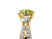 3 Stone Engagement Ring Setting for Fancy Yellow Round Cut Center with Pave Split Shank and Prong Head in Yellow Gold