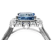 Milgrain Halo Engagement Ring Setting for Fancy Blue Princess Cut Center with Bezel Point Accents and Prong Head in Sterling Silver