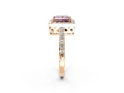 Halo Engagement Ring Setting for Fancy Pink Princess Cut Center with Heart-Shaped Openwork, Pave Band and Prong Head in Rose Gold