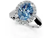Halo Engagement Ring Setting for Fancy Blue Oval Center with Square Band and Prong Head in Platinum