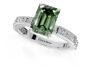 Solitaire Engagement Ring Setting for Fancy Green Emerald Cut Center with Milgrain-Edged Pave Band and Prong Head in Sterling Silver