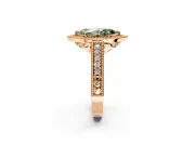 Milgrain Halo Engagement Ring Setting for Fancy Green Marquise Center with Pave Band and Prong Head in Rose Gold