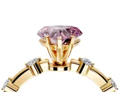 Solitaire Engagement Ring Setting for Fancy Pink Heart-Shaped Center with Bezel Station Band and Prong Head in Yellow Gold