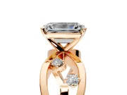 Solitaire Engagement Ring Setting for Emerald Cut Center with Criss-Cross Accent Band and Prong Head in Rose Gold