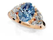 Leaf Cluster Engagement Ring Setting for Fancy Blue Oval Center with Marquise Accents and Prong Head in Rose Gold