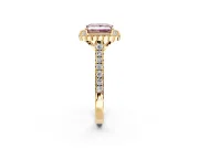 Milgrain Floral Halo Engagement Ring Setting for Fancy Pink Princess Cut Center with Pave Band and Prong Head in Yellow Gold