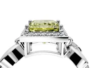 Halo Engagement Ring Setting for Fancy Yellow Princess Cut Center with Floral Band and Prong Head in Sterling Silver