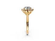 Starburst Halo Engagement Ring Setting for Round Cut Center with Thin Round-Wire Band and Prong Head in Yellow Gold