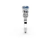 Leaf Engagement Ring Setting for Fancy Blue Cushion Cut Center with Milgrain Accent Band and Prong Head in White Gold