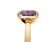 Solitaire Engagement Ring Setting for Fancy Pink Emerald Cut Center with Basket Rail and Prong Head in Yellow Gold