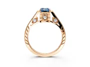 Cathedral Engagement Ring Setting for Fancy Blue Emerald Cut Center with Antique-Style Pave Band and Prong Head in Rose Gold
