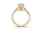 Solitaire Engagement Ring Setting for Cushion Cut Center with Pave Rail Split Shank and Prong Head in Yellow Gold