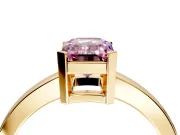 Solitaire Engagement Ring Setting for Fancy Pink Emerald Cut Center with Plain Band and Flat Tab Prong Head in Yellow Gold