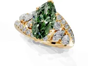Halo Engagement Ring Setting for Fancy Green Marquise Center with Marquise and Pave Bypass Band and Prong Head in Yellow Gold