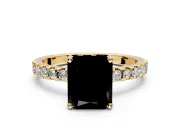 Solitaire Engagement Ring Setting for Fancy Black Radiant Cut Center with Band of Accents and Prong Head in Yellow Gold