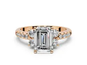 Paired Accent Engagement Ring Setting for Emerald Cut Center with Pave Band and Prong Head in Rose Gold