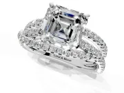 Solitaire Engagement Ring Setting for Asscher Cut Center with Woven 3-Strand Pave Band and Prong Head in Sterling Silver