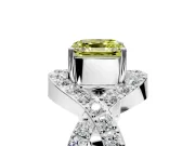 Halo Engagement Ring Setting for Fancy Yellow Asscher Cut Center with Pave Infinity Twist Band and Prong Head in White Gold