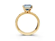 Solitaire Engagement Ring Setting for Fancy Blue Asscher Cut Center with Scrollwork Band and Prong Head in Yellow Gold