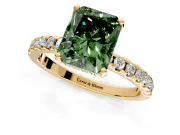 Solitaire Engagement Ring Setting for Fancy Green Radiant Cut Center with Band of Accents and Prong Head in Yellow Gold