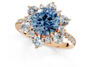 Floral Halo Engagement Ring Setting for Fancy Blue Round Cut Center with Pave Accents and Prong Head in Rose Gold