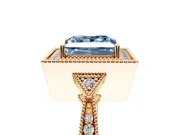 Halo Engagement Ring Setting for Fancy Blue Princess Cut Center with Milgrain Rim, Pave Band and Prong Head in Rose Gold
