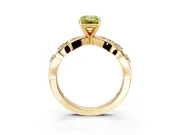 Solitaire Engagement Ring Setting for Fancy Yellow Emerald Cut Center with Criss-Cross Accent Band and Prong Head in Yellow Gold