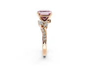 Solitaire Engagement Ring Setting for Fancy Pink Asscher Cut Center with Marquise Accent Twist Band and Prong Head in Rose Gold