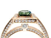 Halo Engagement Ring Setting for Fancy Green Emerald Cut Center with Framed Halo, Pave Band and Prong Head in Rose Gold