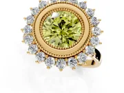 Halo Engagement Ring Setting for Fancy Yellow Round Cut Center with Milgrain Bezel Rim, Plain Band and Prong Head in Yellow Gold