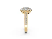 Halo Engagement Ring Setting for Cushion Cut Center with Milgrain Channel Band and Prong Head in Yellow Gold