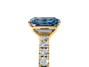 Solitaire Engagement Ring Setting for Fancy Blue Emerald Cut Center with Large Accent Band and Prong Head in Yellow Gold