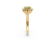 Starburst Halo Engagement Ring Setting for Fancy Yellow Cushion Cut Center with Thin Round-Wire Band and Prong Head in Yellow Gold