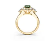 Halo Engagement Ring Setting for Fancy Green Radiant Cut Center with Two-Strand Split Shank and Prong Head in Yellow Gold