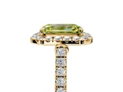 Halo Engagement Ring Setting for Fancy Yellow Emerald Cut Center with Narrowing Pave Band and Prong Head in Yellow Gold