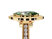 Halo Engagement Ring Setting for Fancy Green Marquise Center with Outer Bezel Rim, Pave Band and Prong Head in Yellow Gold