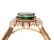 Milgrain Halo Engagement Ring Setting for Fancy Green Princess Cut Center with Bezel Point Accents and Prong Head in Rose Gold