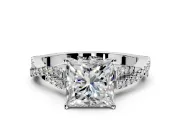 Solitaire Engagement Ring Setting for Princess Cut Center with Twisted Pave Split Shank and Prong Head in Platinum