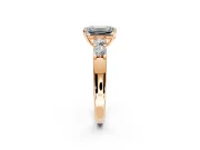 5 Stone Engagement Ring Setting for Emerald Cut Center with Plain Band and Prong Head in Rose Gold