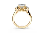 3 Stone Engagement Ring Setting for Asscher Cut Center with Crossover Basket, Pave Band and Prong Head in Yellow Gold