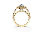 Halo Engagement Ring Setting for Fancy Blue Marquise Center with Framed Halo, Pave Band and Prong Head in Yellow Gold