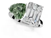 Fancy Green Heart-Shaped and Emerald Cut Lab-Grown Diamond Toi et Moi Engagement Ring with Prong-Set Stones in Platinum