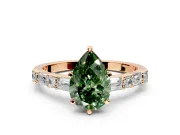 Baguette Engagement Ring Setting for Fancy Green Pear-Shaped Center with Alternating Bar-Set Band and Prong Head in Rose Gold