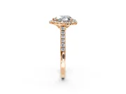 Halo Engagement Ring Setting for Heart-Shaped Center with Raised Halo, Pave Band and Prong Head in Rose Gold